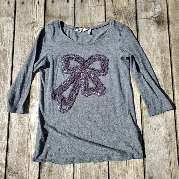 H&M Girls Bowtie Top in Heather Grey - Picture 1 of 4